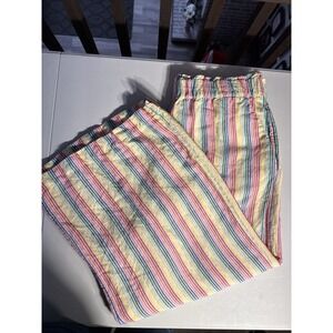 Loft - Women's Pull-on Pants Large PETITE Linen Blend/Rainbow Cropped Summer